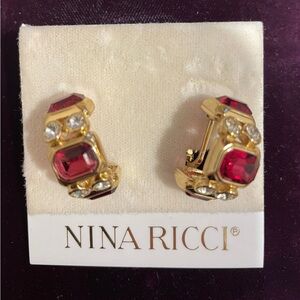 Nina Ricci Ruby Red and Gold Earrings
